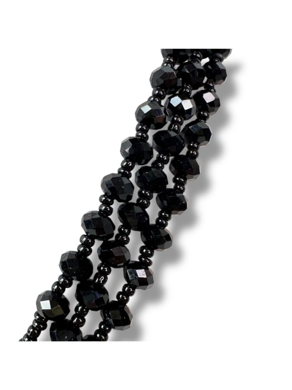 Vintage Handcrafted Jet Black Glass Bead Statement Necklace, Faceted Beads. Seed - Picture 9 of 9